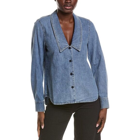 FRAME Denim Tops - Frame Denim Womens Frame The Low Collar Shirt, Blue